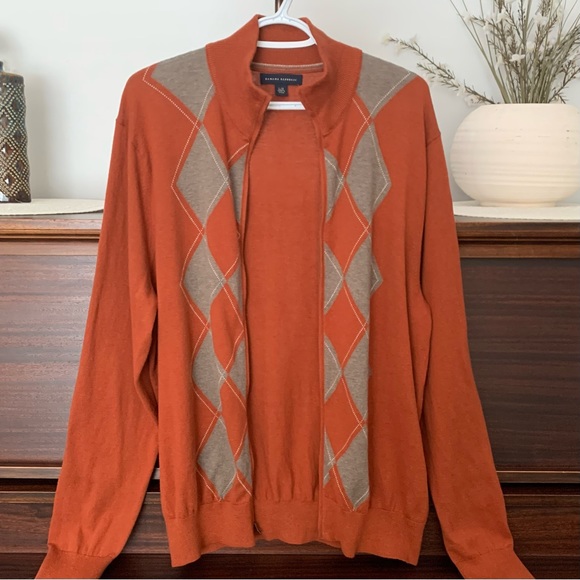 Banana Republic, Cotton/Silk Blend, Argyle, Zip Front Sweater, Size Large - Picture 7 of 13